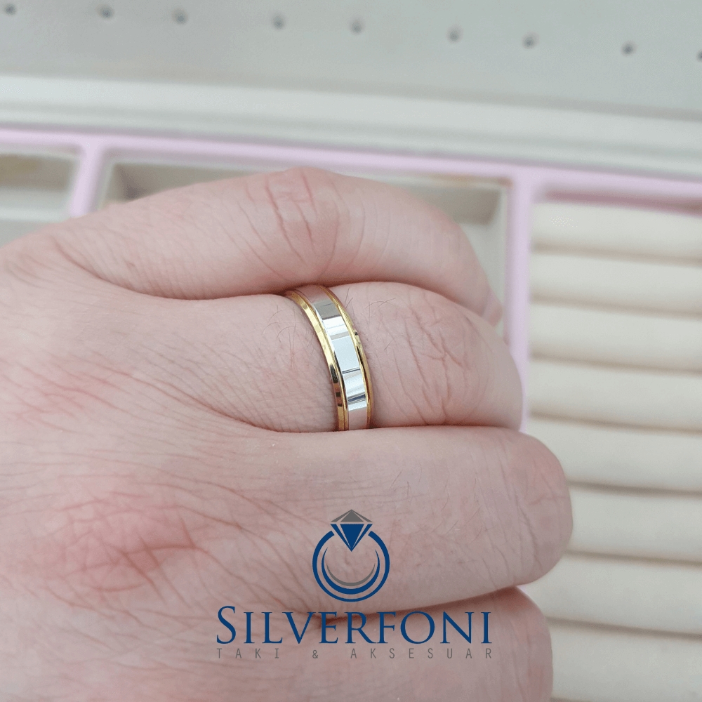 Bay Küt Kesim Sarı Şerit Model Alyans - Silverfoni