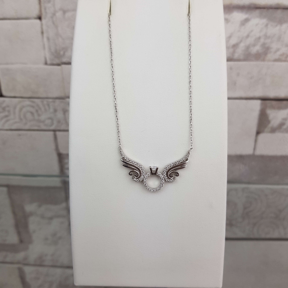 Silverfoni 925 Ayar Gümüş kanat tektaş  Kolye