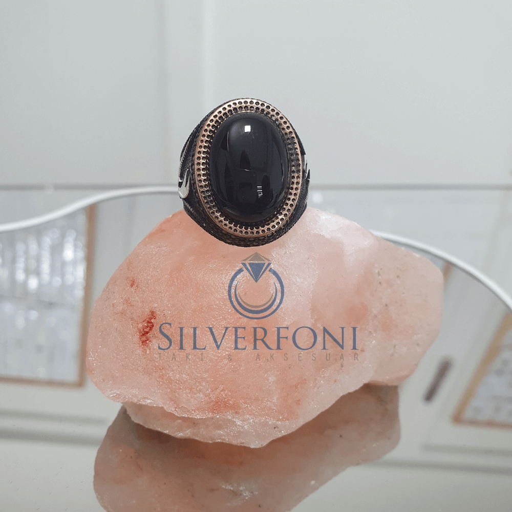 Silverfoni 925 Ayar Gümüş Oval  taşlı  erkek yüzük