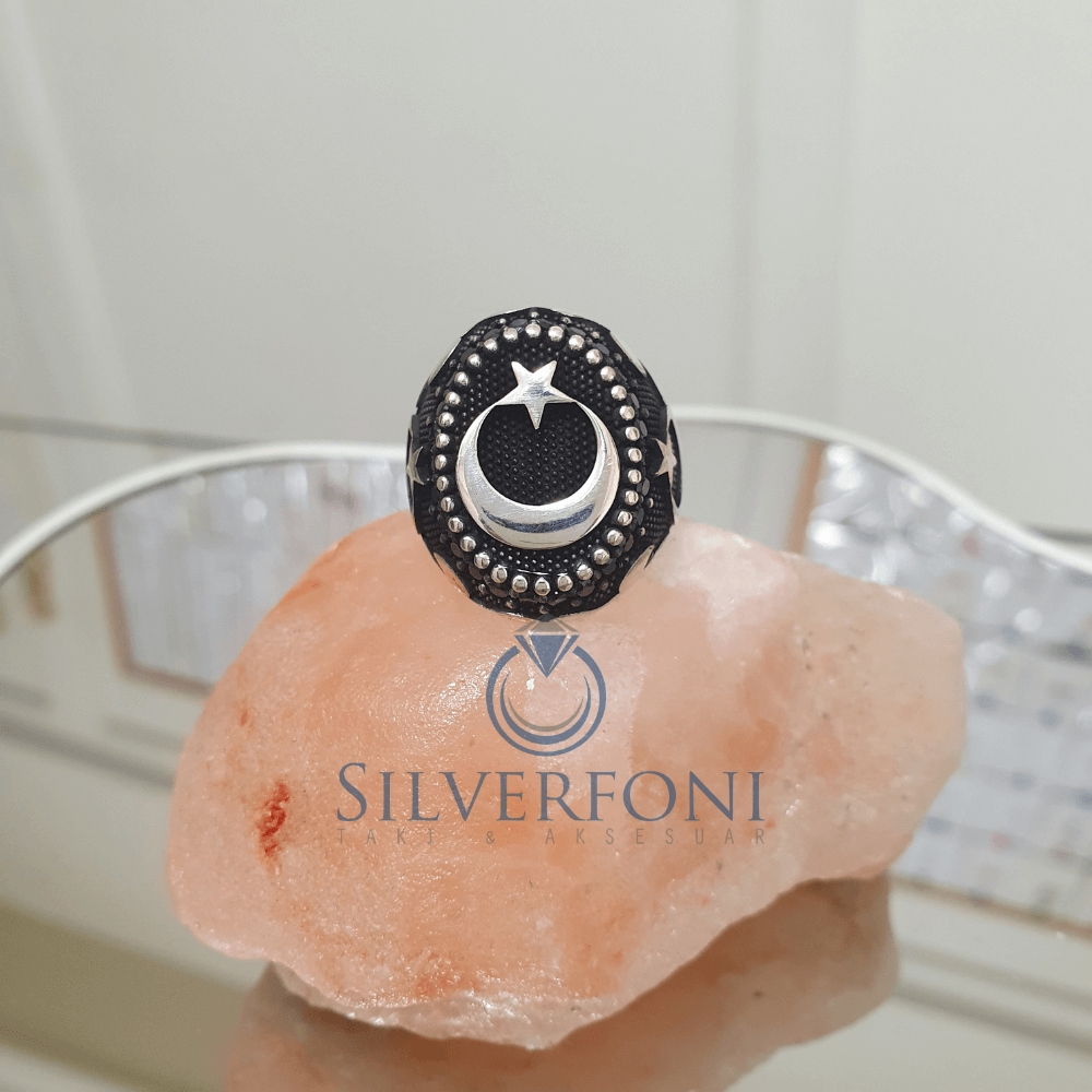 Silverfoni 925 Ayar Gümüş Ay yıldız erkek yüzük
