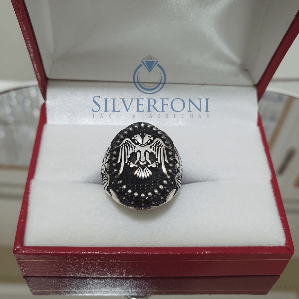 Silverfoni 925 Ayar Gümüş Selçuklu Kartalı erkek yüzük