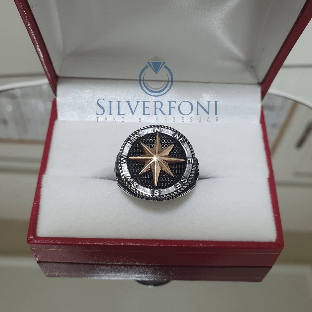 Silverfoni 925 Ayar Gümüş Pusula erkek yüzük