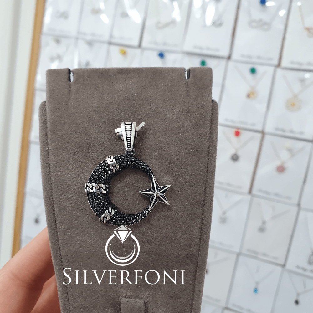 silverfoni 925 ayar erkek ayyıldız kolye ucu 