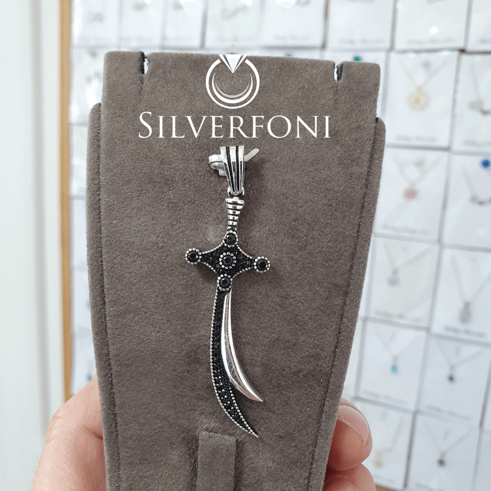 silverfoni 925 ayar erkek Hz Ali Zülfikar kılıcı kolye ucu 