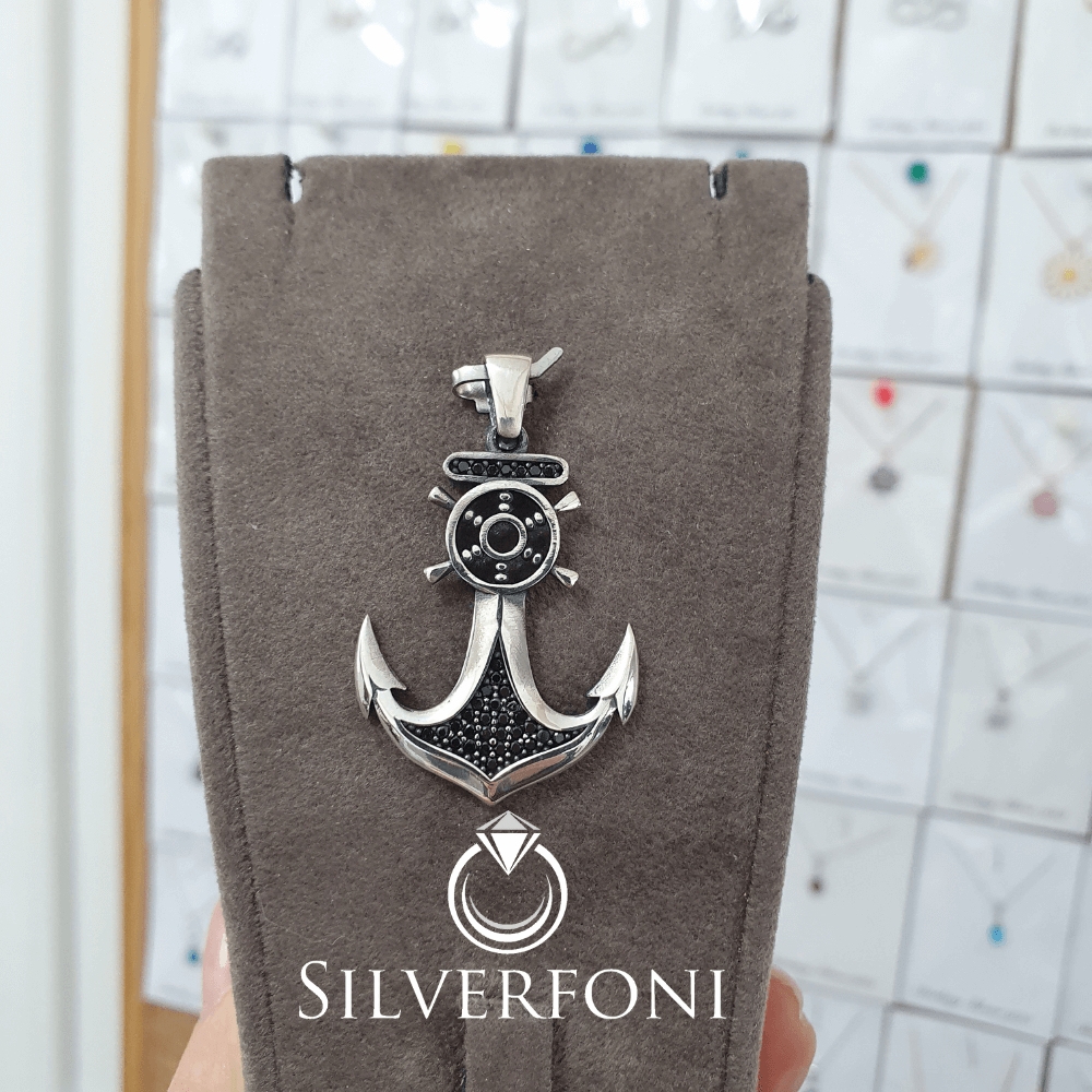 silverfoni 925 ayar erkek çapa kolye ucu 