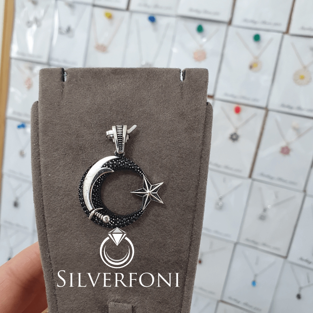 silverfoni 925 ayar erkek ayyıldız kolye ucu 