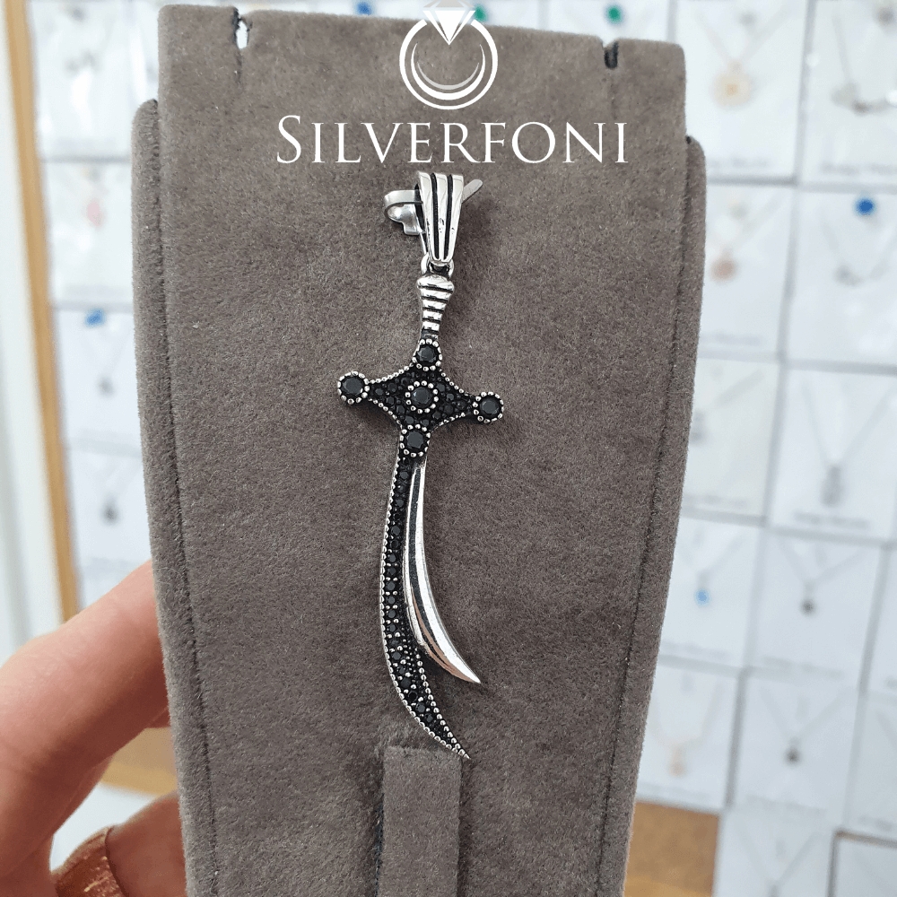 silverfoni 925 ayar erkek Hz Ali Zülfikar kılıcı kolye ucu 