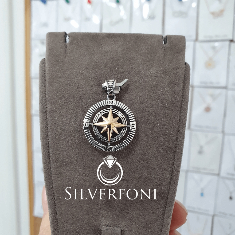 silverfoni 925 ayar erkek pusula kolye ucu 