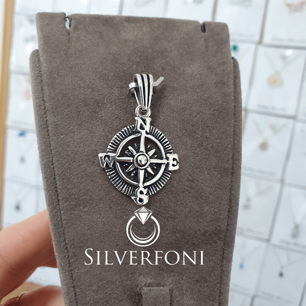 silverfoni 925 ayar erkek pusula kolye ucu 