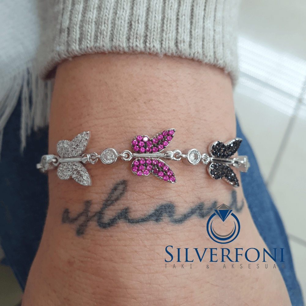 Silverfoni 925 Ayar Gümüş Kelebek 3 Renk Bileklik