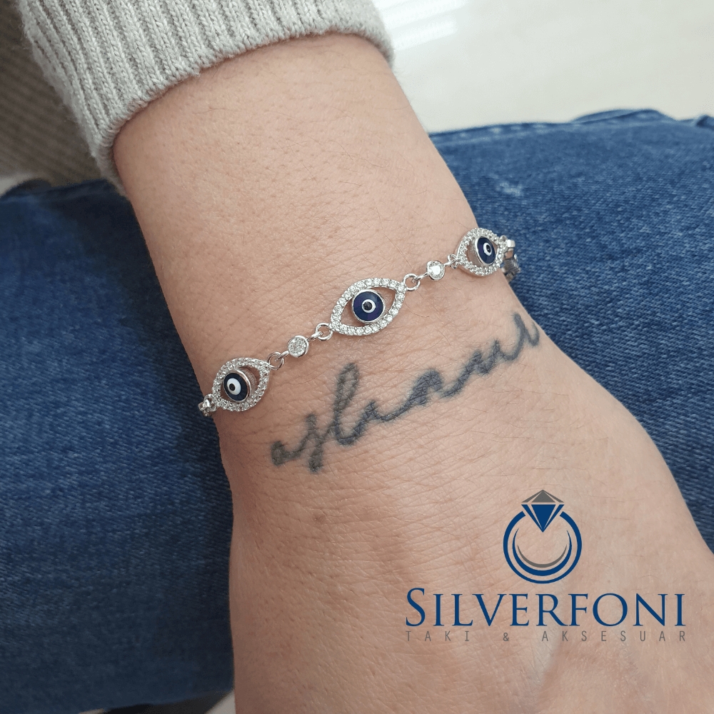 Silverfoni 925 Ayar Gümüş Nazar Boncugu Göz Bileklik