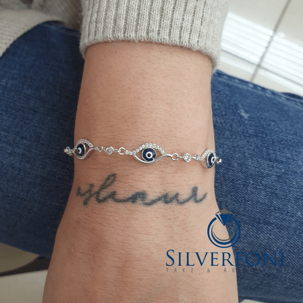 Silverfoni 925 Ayar Gümüş Nazar Boncugu Göz Bileklik