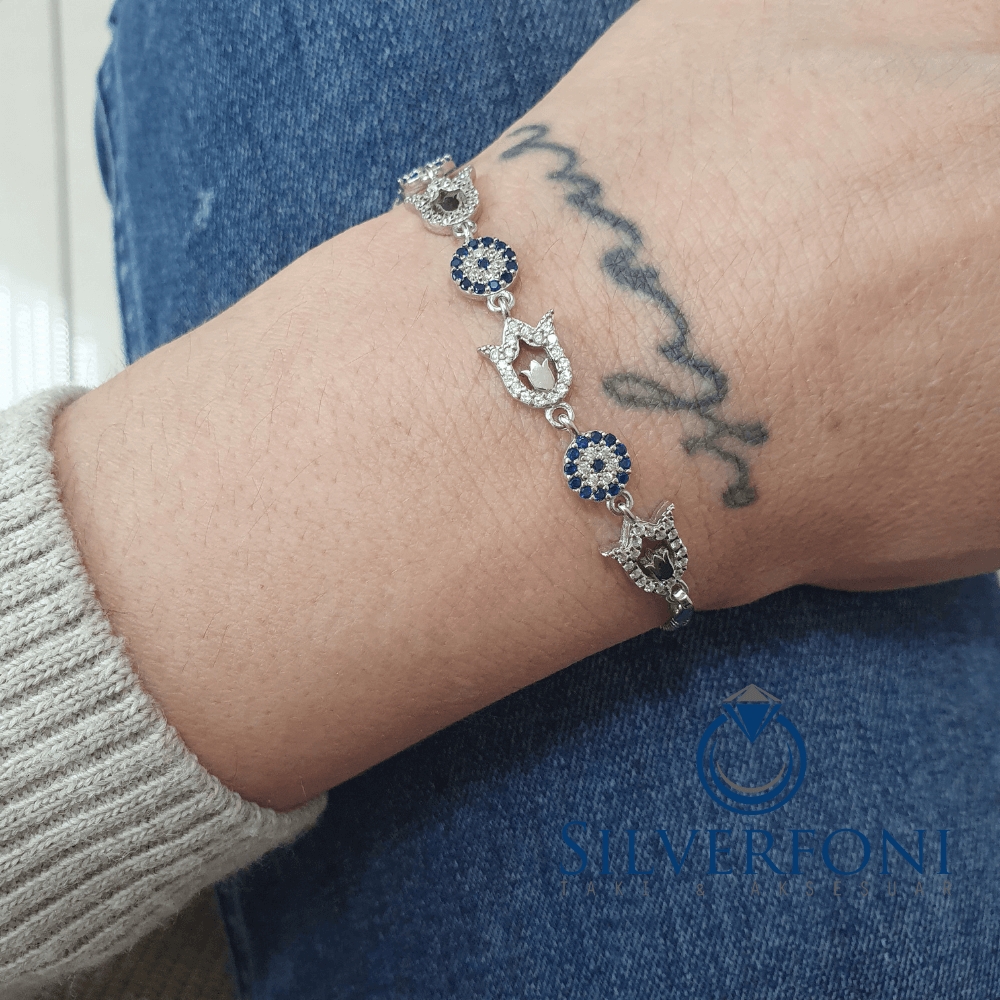 Silverfoni 925 Ayar Gümüş Nazar Boncugu Lale Bileklik