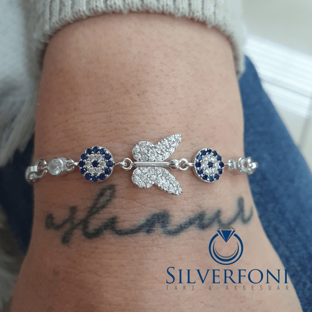 Silverfoni 925 Ayar Gümüş Kelebek Tek Nazar Bileklik