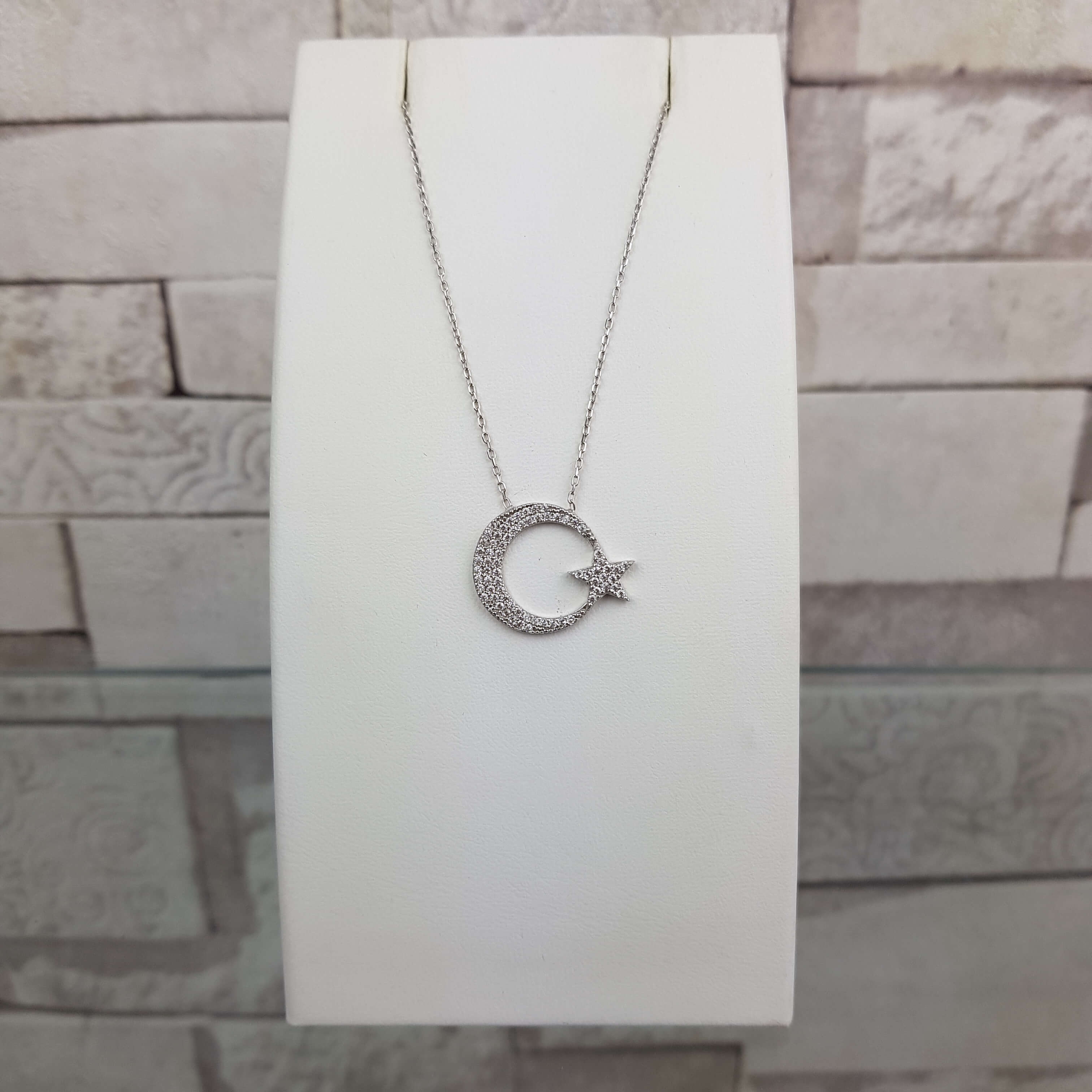 925 Ayar Gümüş Zirkon Taşlı Ayyıldız  Kolye