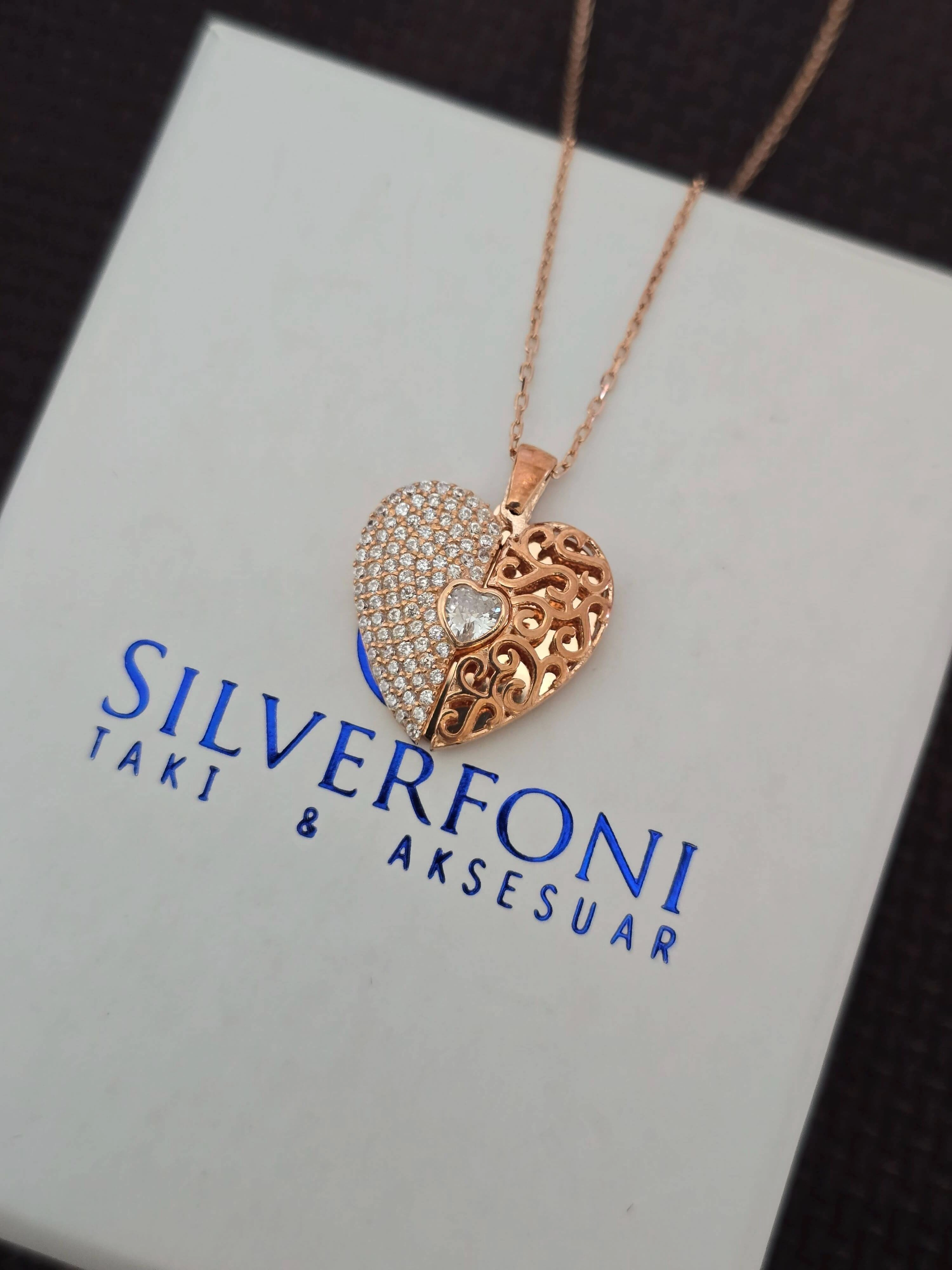 Silverfoni 925 Ayar Gümüş Bayan  Kalbimdeki Sır Kolye