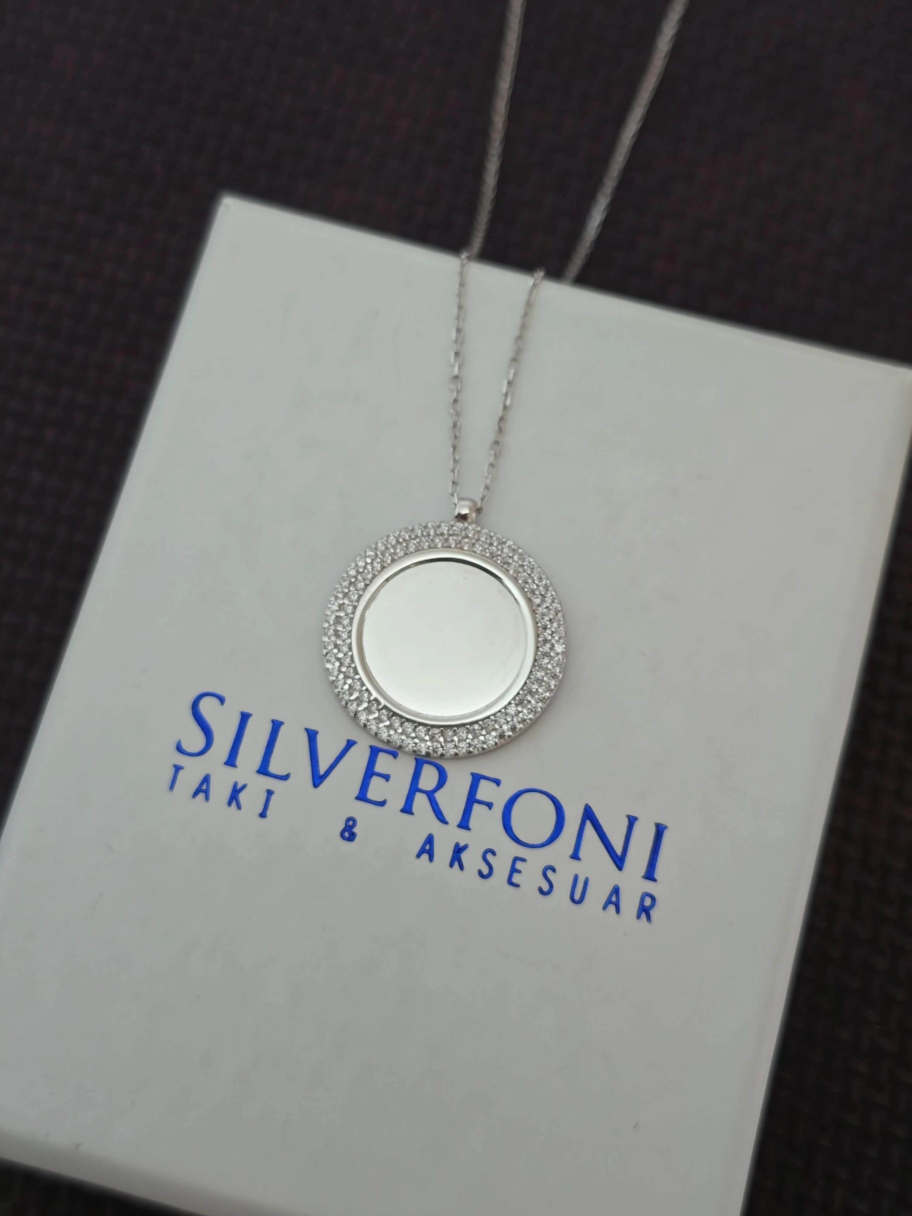 Silverfoni 925 Ayar Gümüş Bayan  ayna Kolye