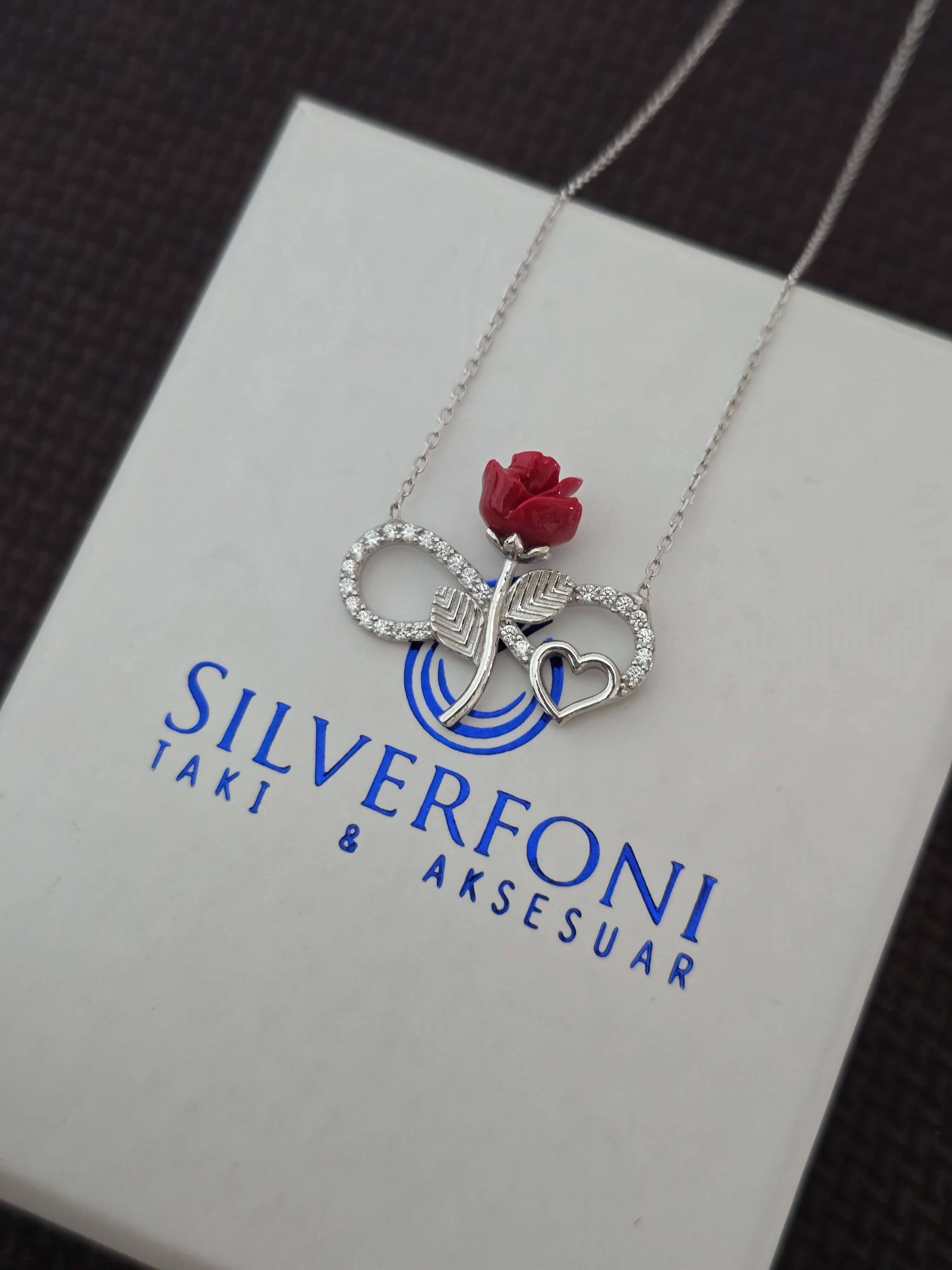 Silverfoni 925 Ayar Gümüş Bayan sonsuz gül  Kolye