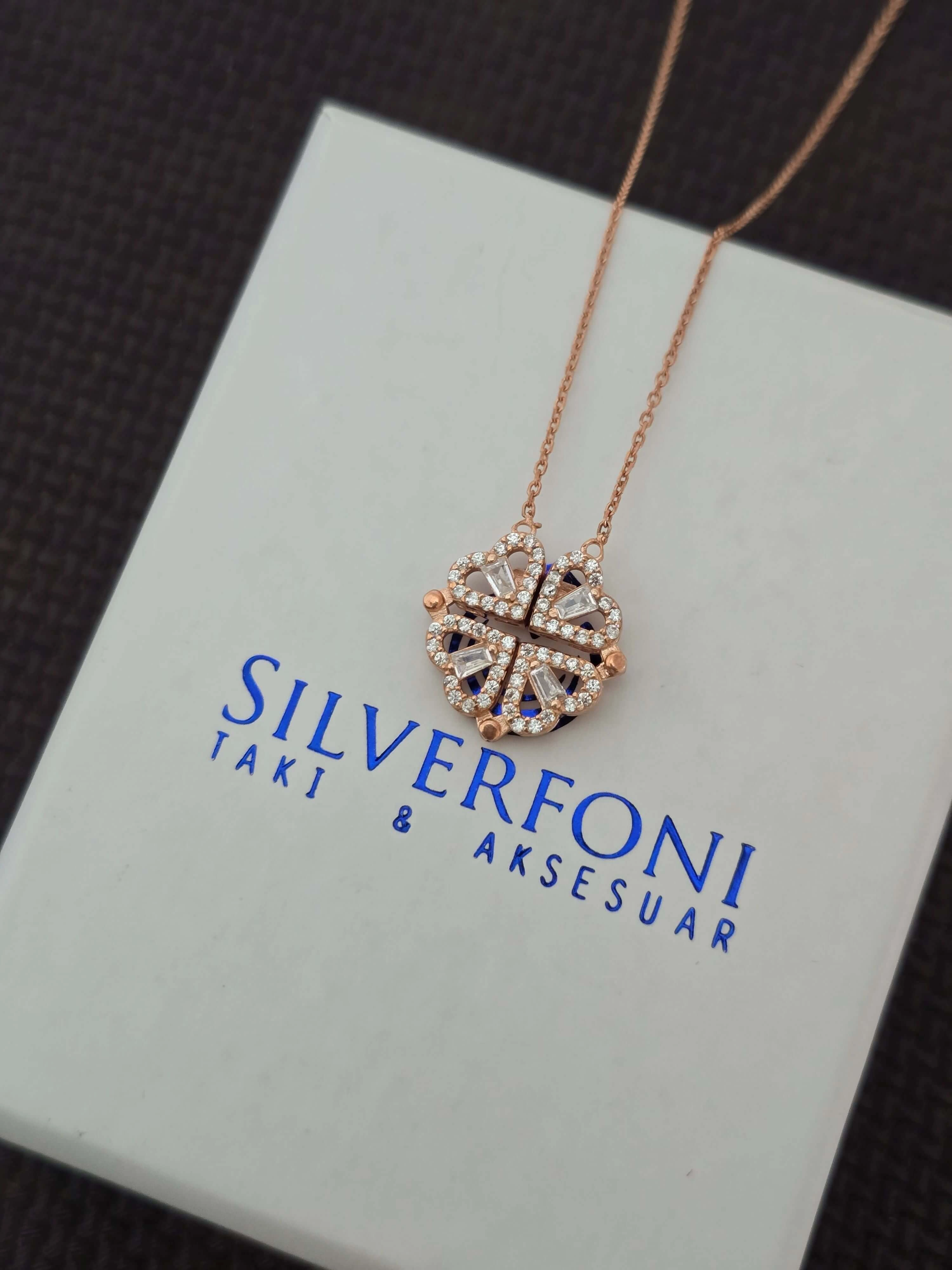Silverfoni 925 Ayar Gümüş Bayan kalp anahtar açılır  Kolye