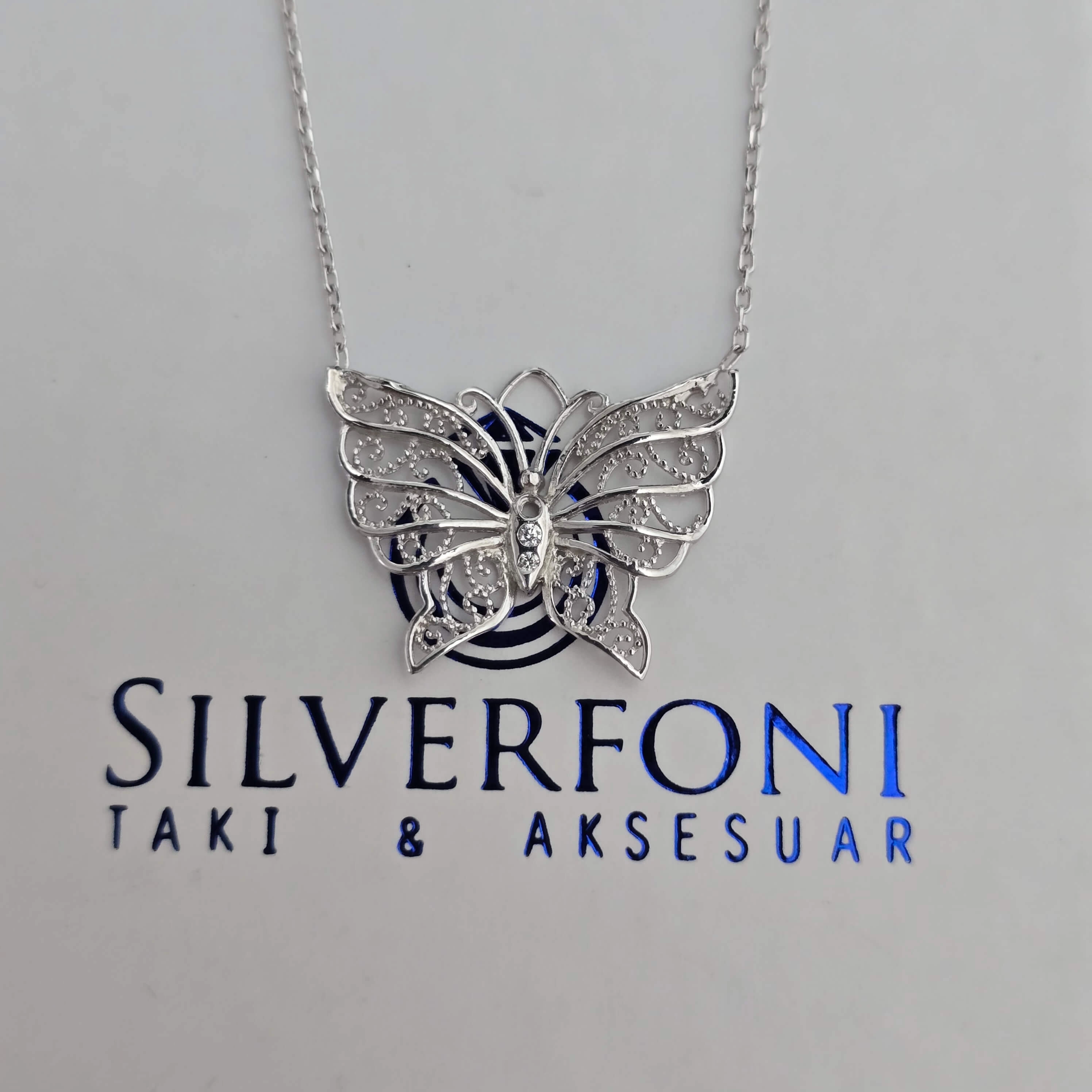 Silverfoni 925 Ayar Gümüş Bayan Kelebek Kolye