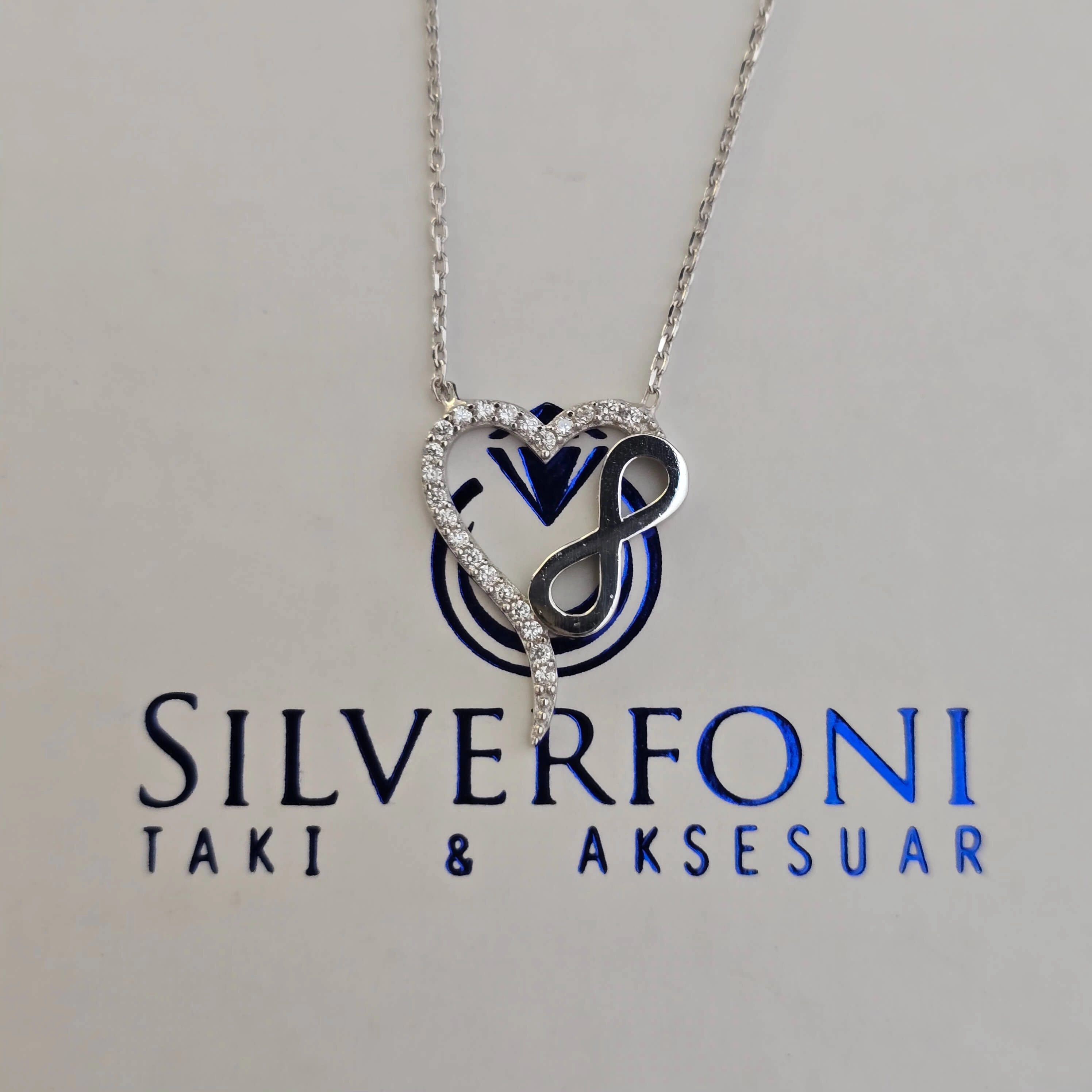 Silverfoni 925 Ayar Gümüş Bayan kalp sonsuzluk Kolye