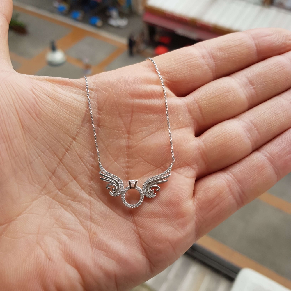 Silverfoni 925 Ayar Gümüş kanat tektaş  Kolye