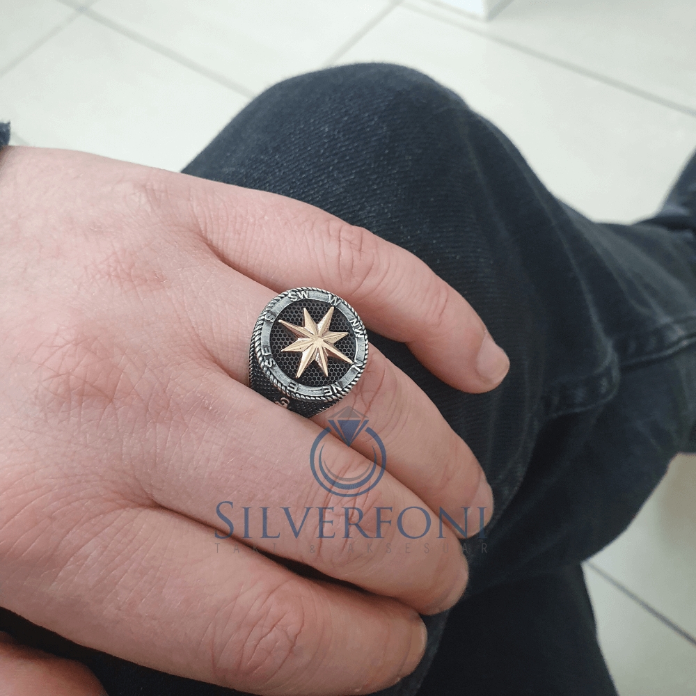 Silverfoni 925 Ayar Gümüş Pusula erkek yüzük