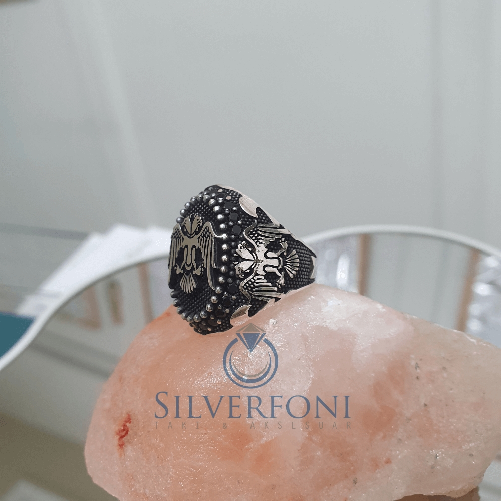 Silverfoni 925 Ayar Gümüş Selçuklu Kartalı erkek yüzük