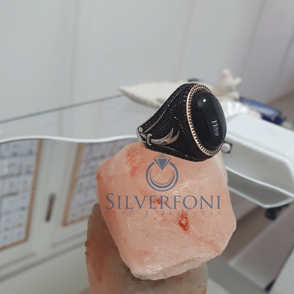 Silverfoni 925 Ayar Gümüş Oval  taşlı  erkek yüzük