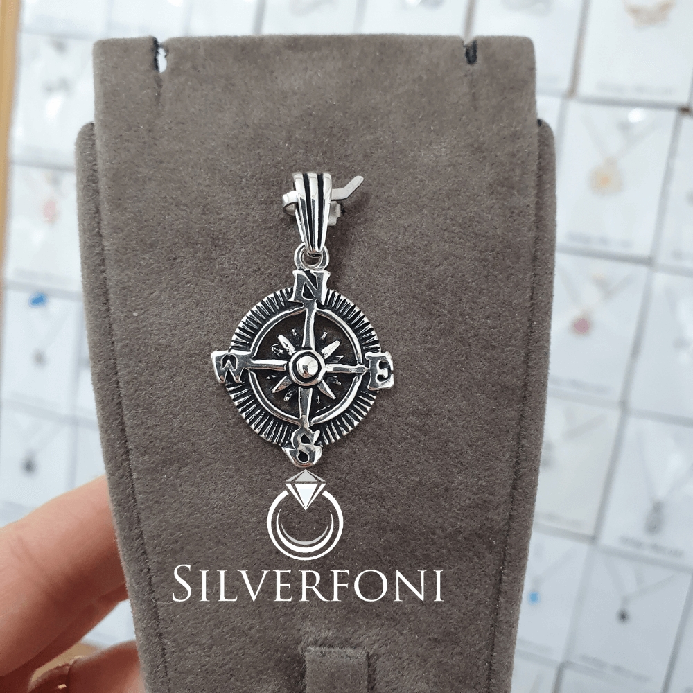 silverfoni 925 ayar erkek pusula kolye ucu 