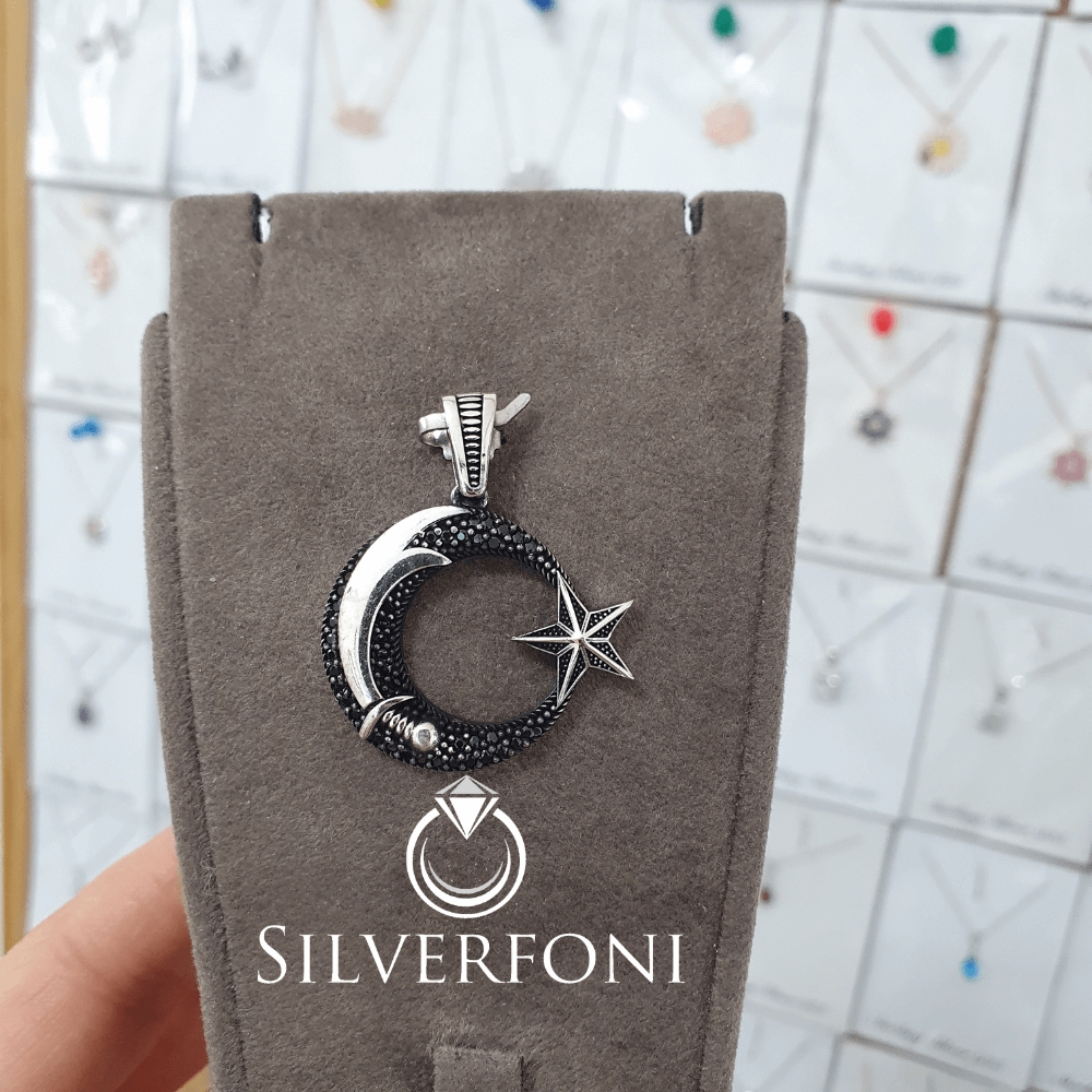 silverfoni 925 ayar erkek ayyıldız kolye ucu 