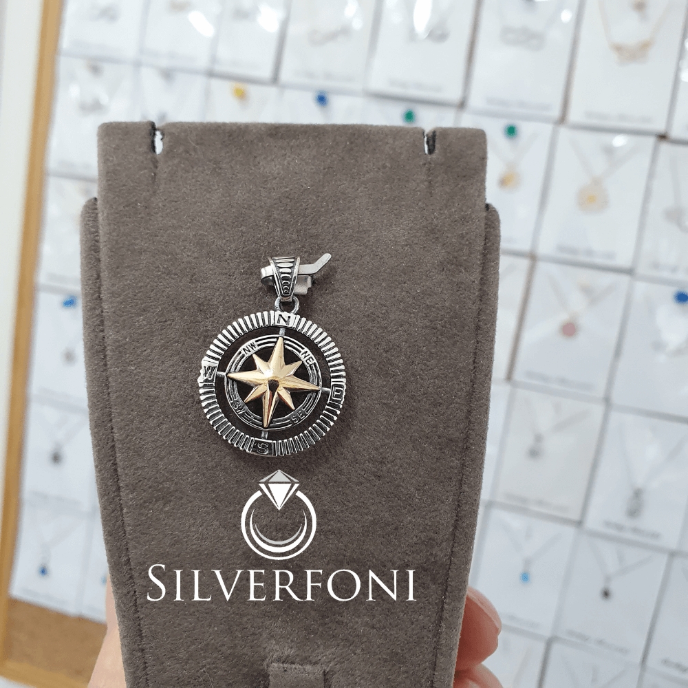 silverfoni 925 ayar erkek pusula kolye ucu 