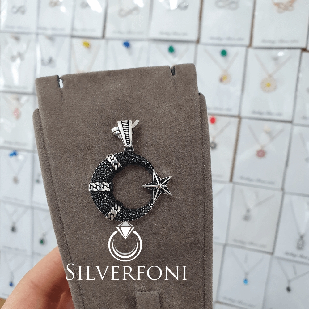 silverfoni 925 ayar erkek ayyıldız kolye ucu 