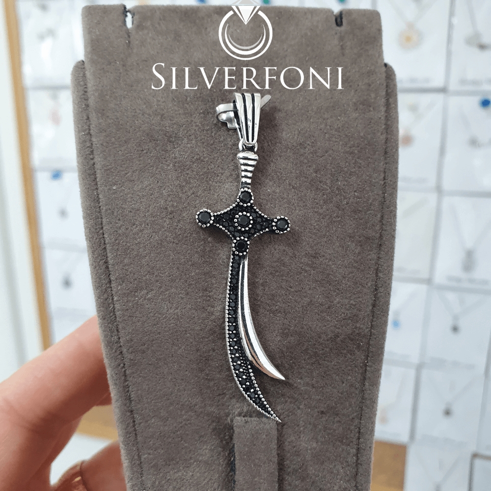 silverfoni 925 ayar erkek Hz Ali Zülfikar kılıcı kolye ucu 