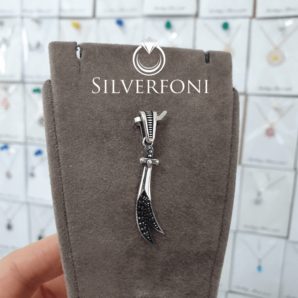 silverfoni 925 ayar erkek Hz Ali Zülfikar kılıcı kolye ucu 