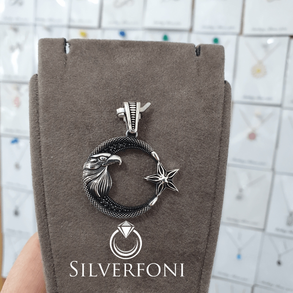 silverfoni 925 ayar erkek ayyıldız kolye ucu 