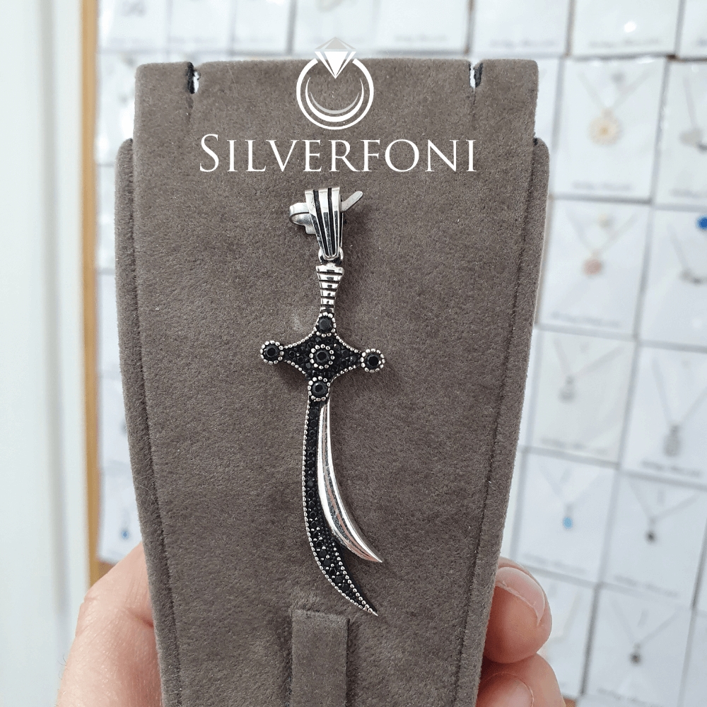 silverfoni 925 ayar erkek Hz Ali Zülfikar kılıcı kolye ucu 