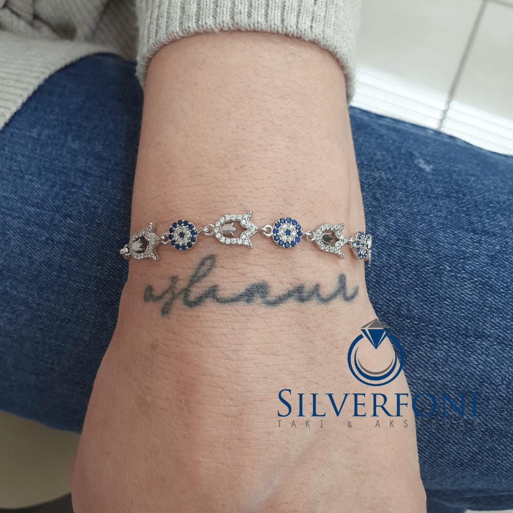 Silverfoni 925 Ayar Gümüş Nazar Boncugu Lale Bileklik