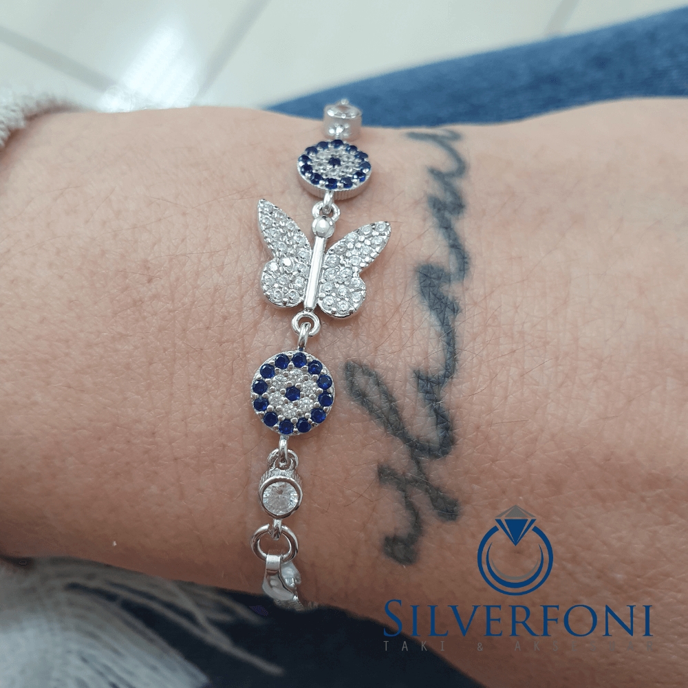 Silverfoni 925 Ayar Gümüş Kelebek Tek Nazar Bileklik