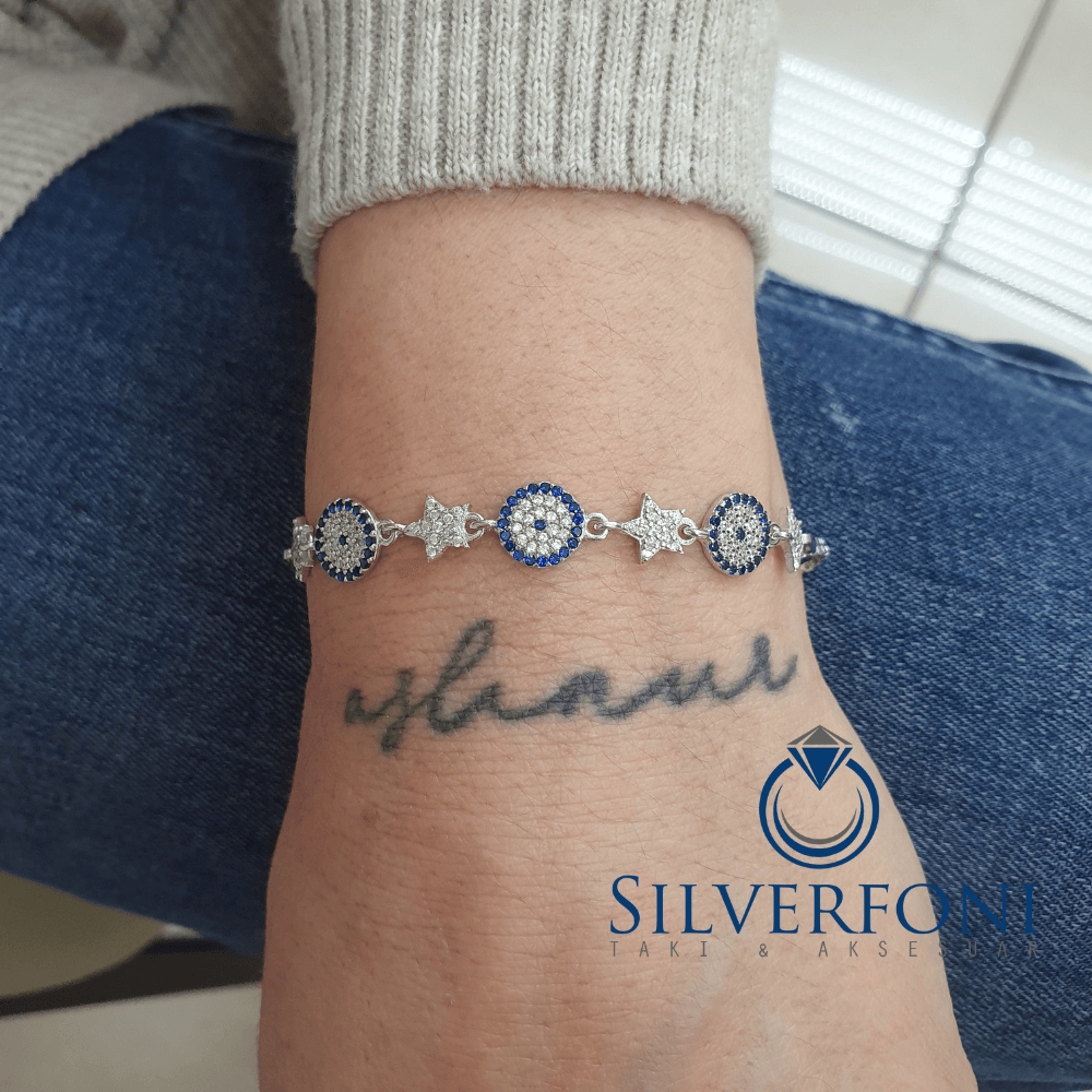 Silverfoni 925 Ayar Gümüş Nazar Boncugu Yıldız Bileklik