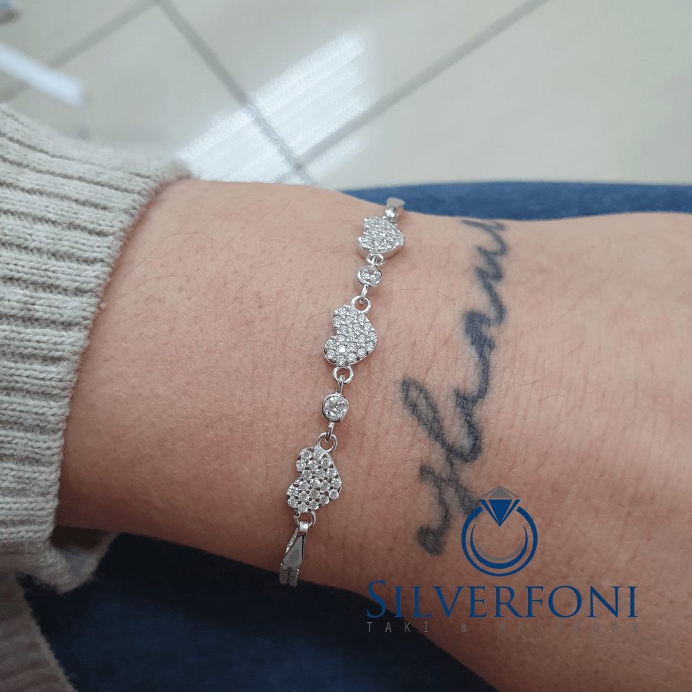 Silverfoni 925 Ayar Gümüş Kalp  figürlü  Bileklik