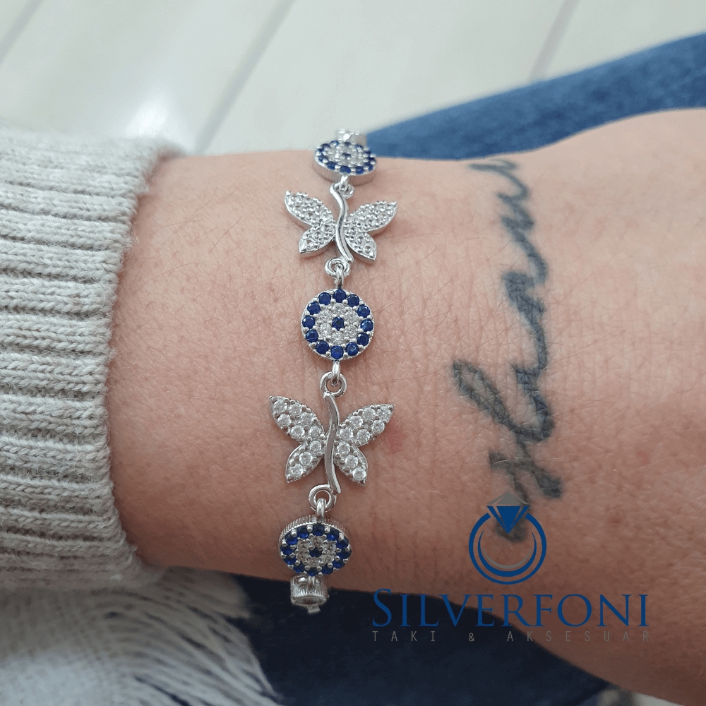 Silverfoni 925 Ayar Gümüş Kelebek Nazar Bileklik