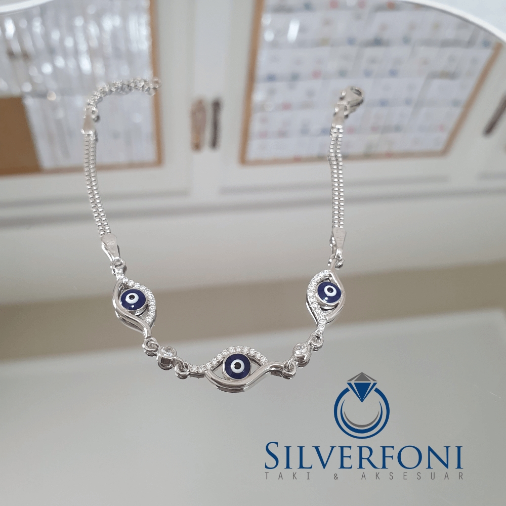 Silverfoni 925 Ayar Gümüş Nazar Boncugu Göz Bileklik