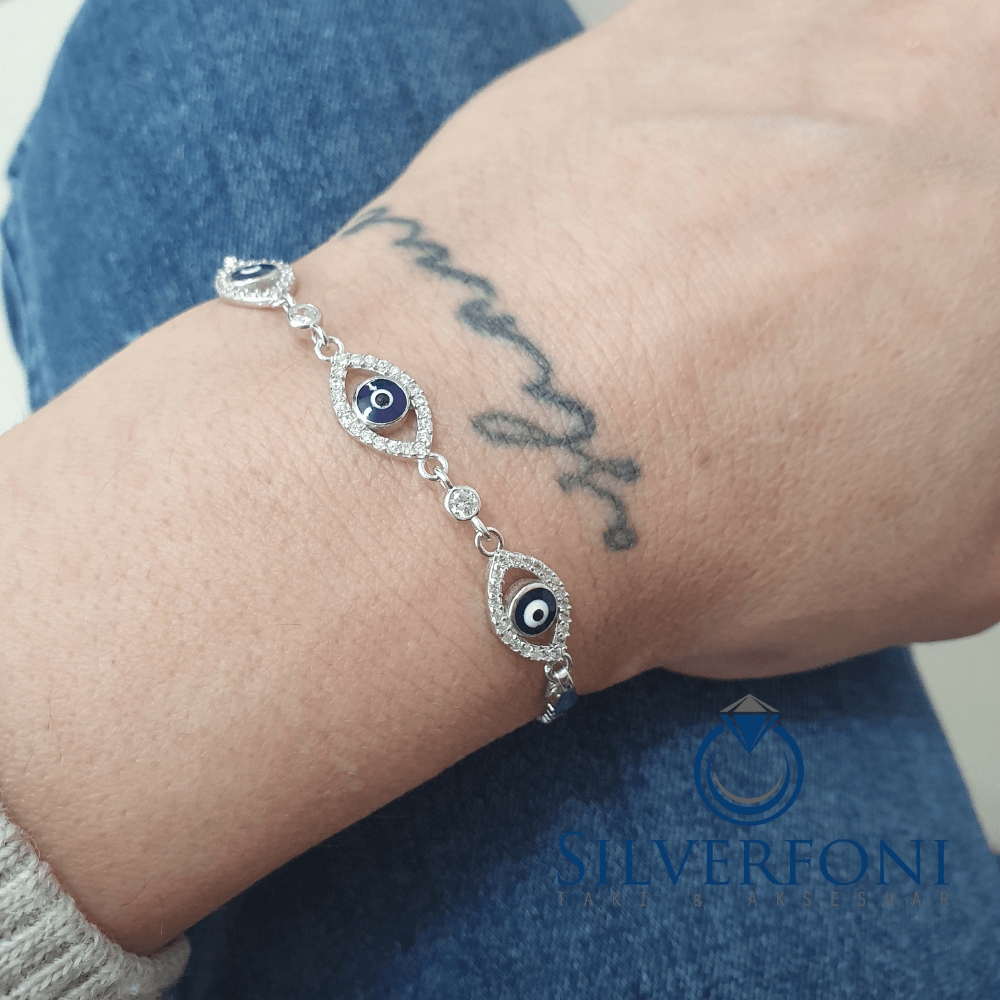 Silverfoni 925 Ayar Gümüş Nazar Boncugu Göz Bileklik