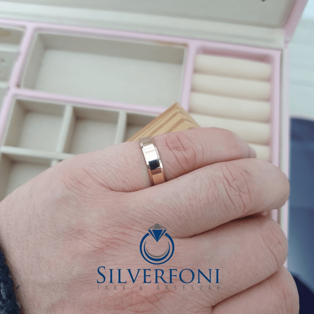 Silverfoni  Erkek 5mm Küt Kesim Klasik Gümüş Alyans