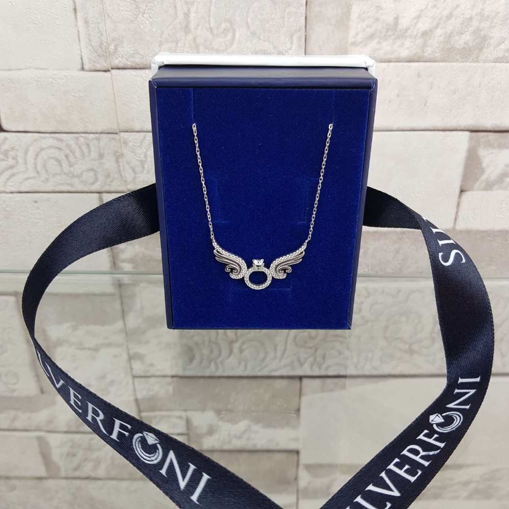 Silverfoni 925 Ayar Gümüş kanat tektaş  Kolye