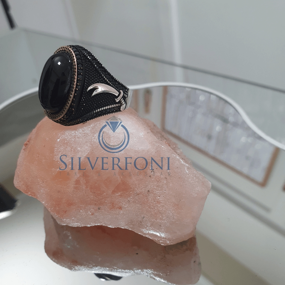 Silverfoni 925 Ayar Gümüş Oval  taşlı  erkek yüzük