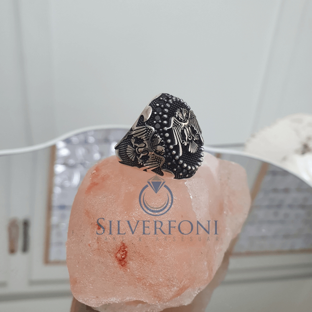 Silverfoni 925 Ayar Gümüş Selçuklu Kartalı erkek yüzük