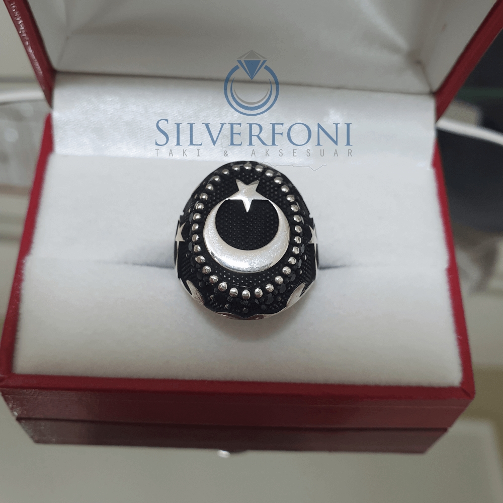 Silverfoni 925 Ayar Gümüş Ay yıldız erkek yüzük