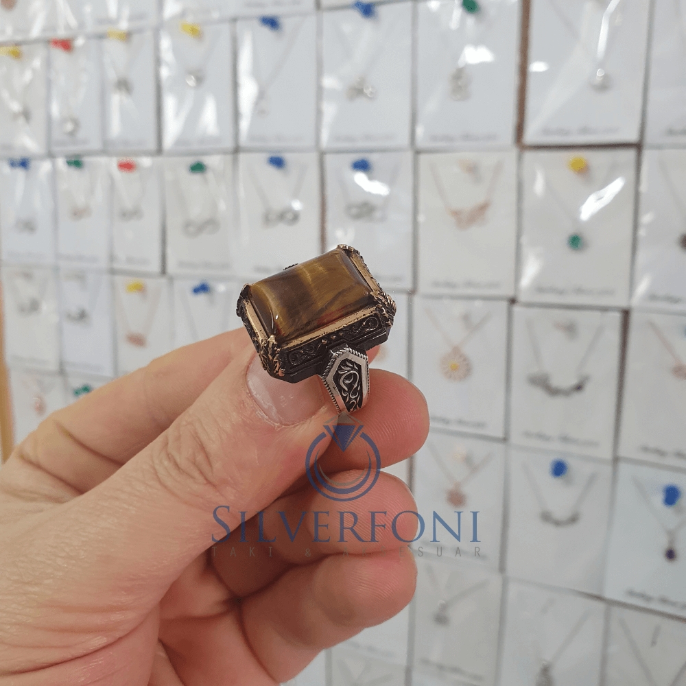 Silverfoni 925 Ayar Gümüş  taşlı  erkek yüzük